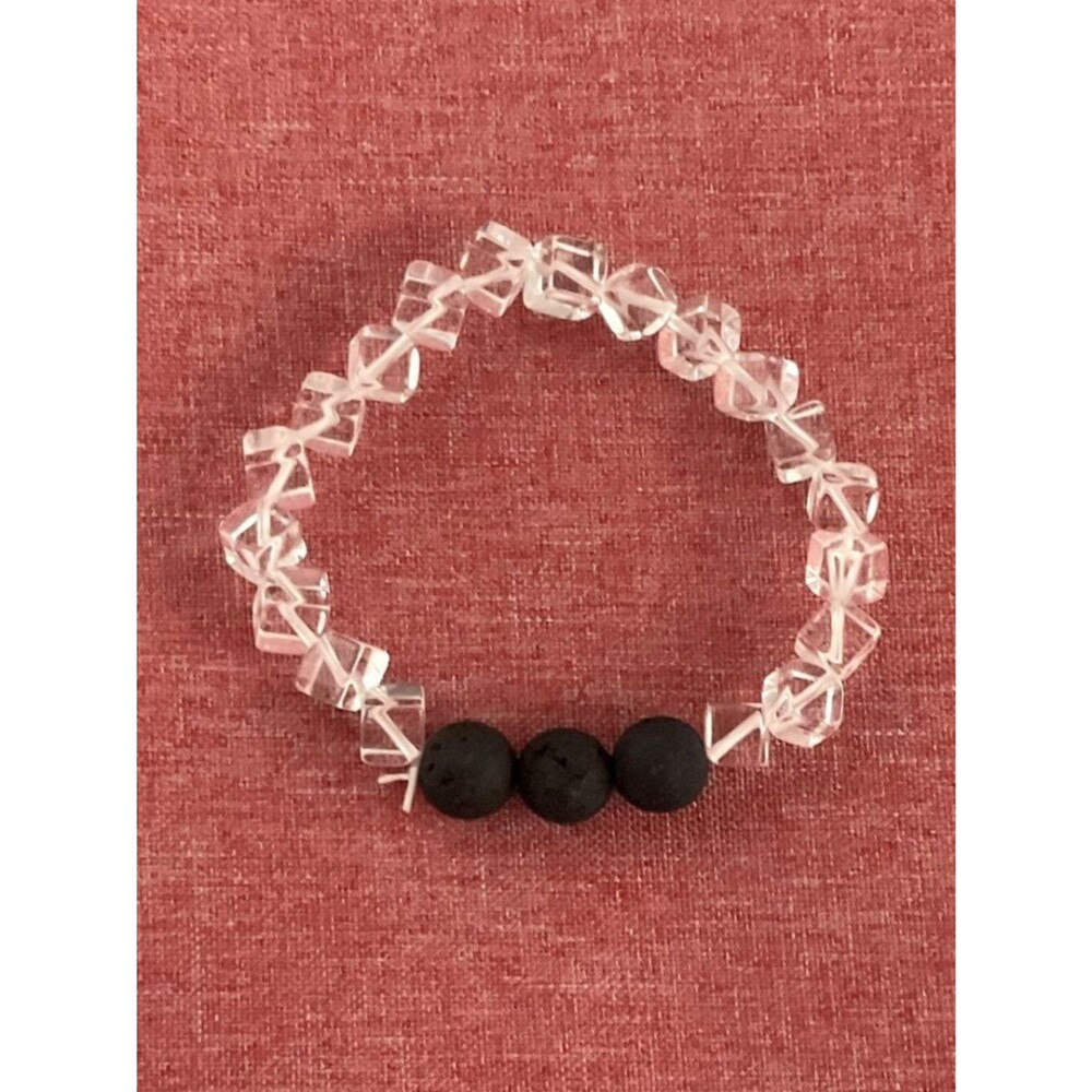New Lava Rock Natural Stone Clear Quartz Bracelet